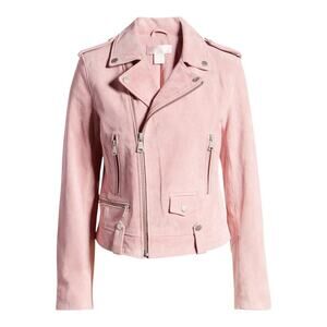 Rachel Parcell Pink Leather Moto Jacket Size S | Mauve NWOT Genuine Leather